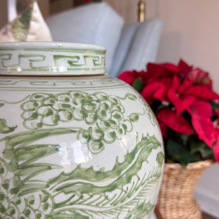 Green and White Phoenix Ginger Jar