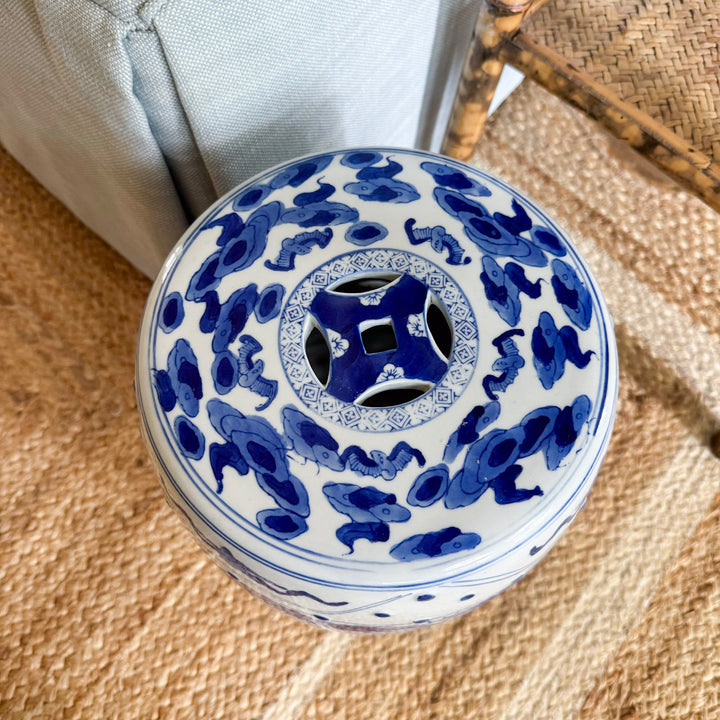 Petite Blue and White Chinoiserie Dragon Garden Stool