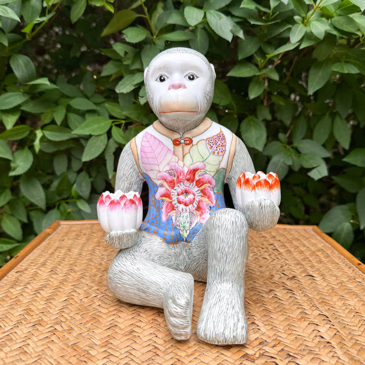 Tobacco Leaf Monkey Lotus Candle Holder