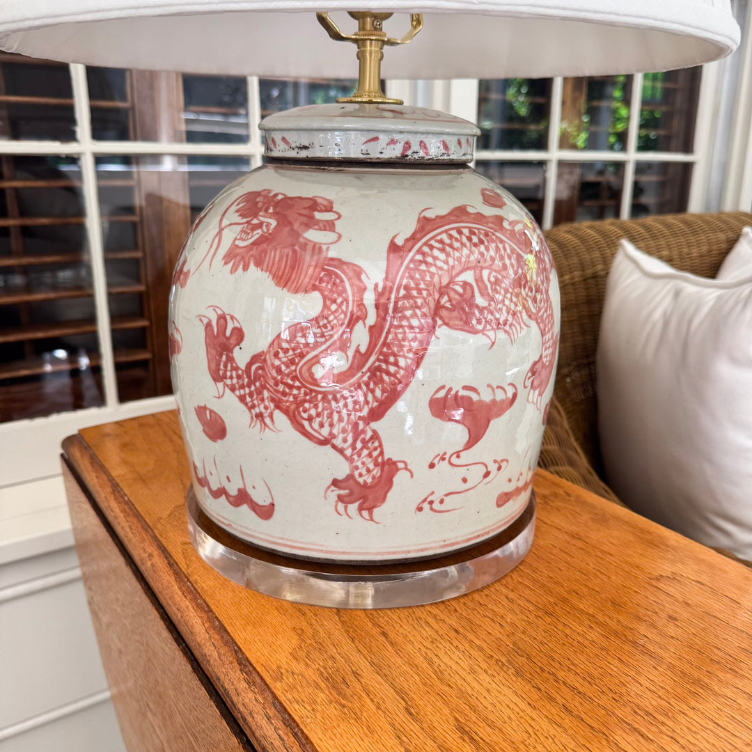 Orange and White Dragon Ginger Jar Lamp