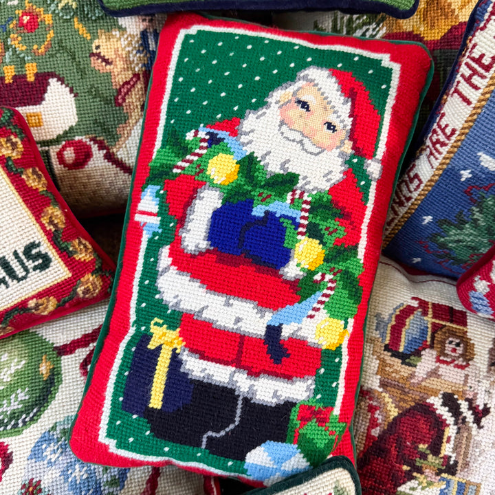 Vintage Santa Rectangular Needlepoint Pillow