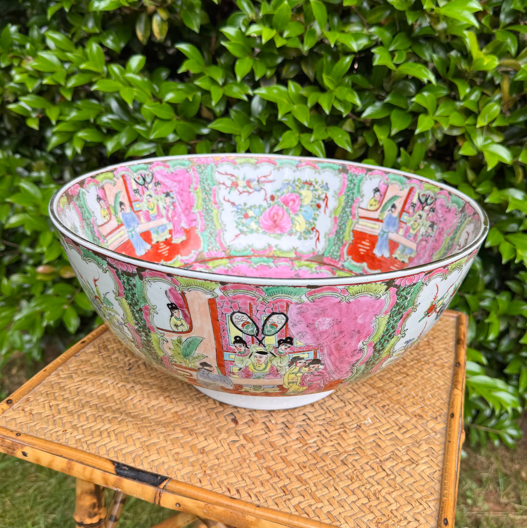 Vintage XL Rose Medallion Punch Bowl