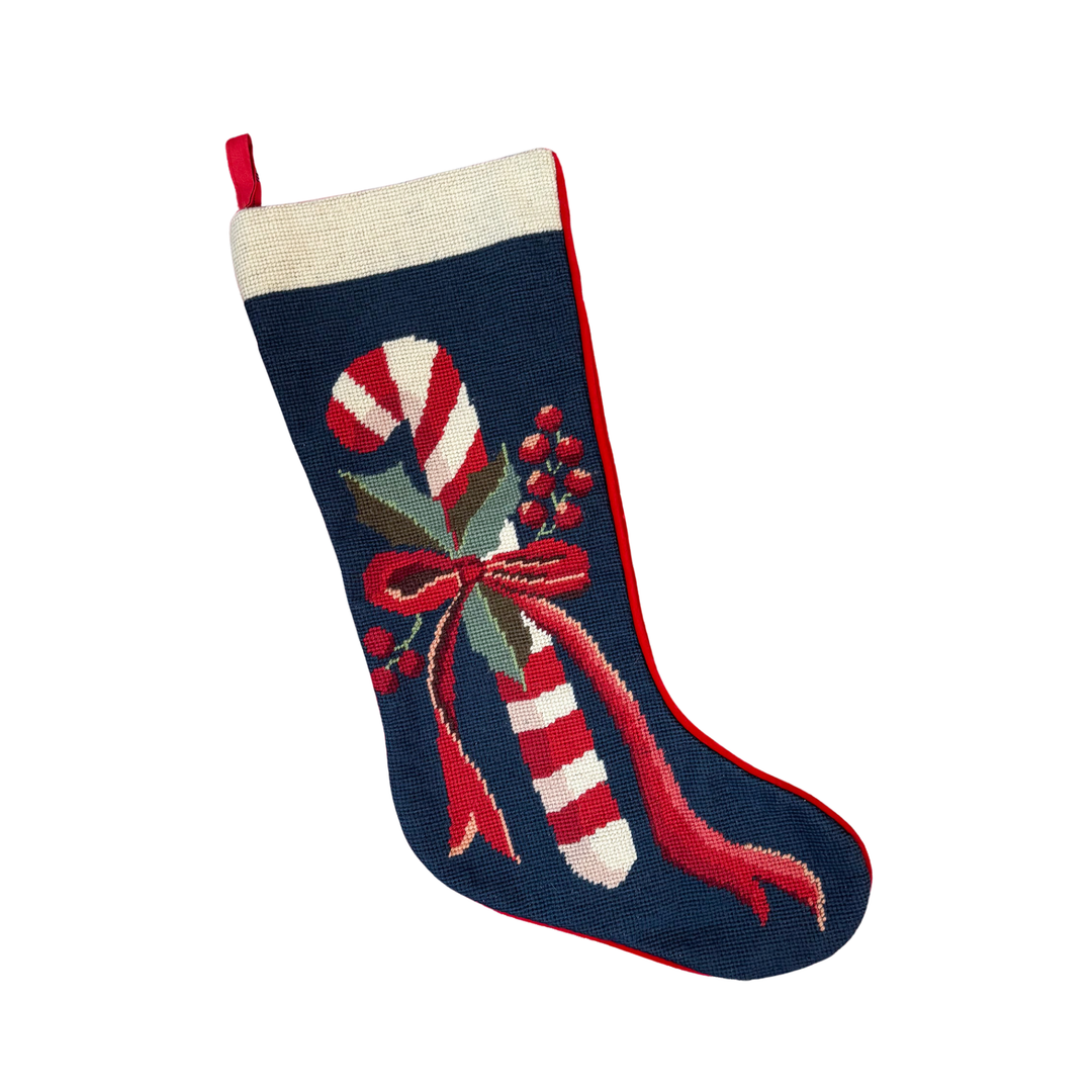Vintage Candy Cane Needlepoint Stocking