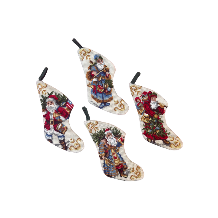 Set of Four Vintage Mini Needlepoint Stockings – Style A