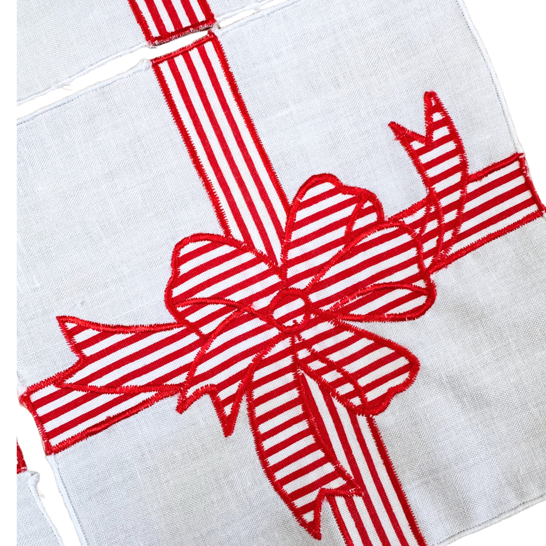 Vintage Christmas Red Striped Bow Cocktail Napkins