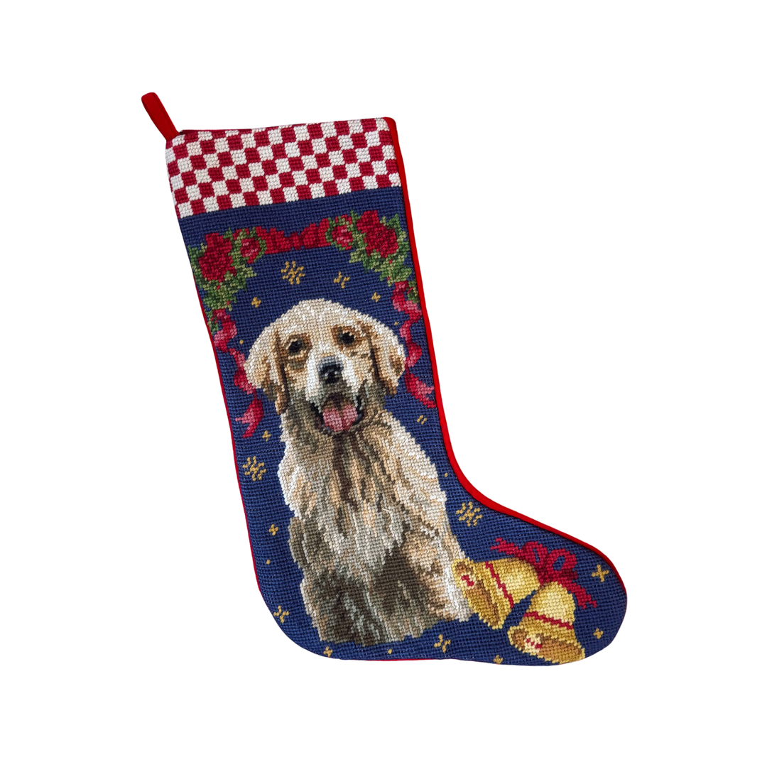 Vintage Golden Retriever Needlepoint Stocking