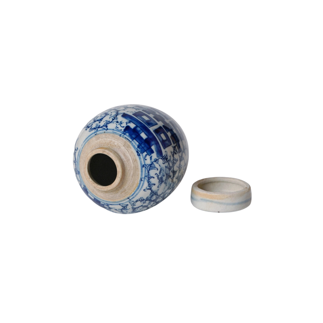 Mini Double Happiness Blue and White Ginger Jar