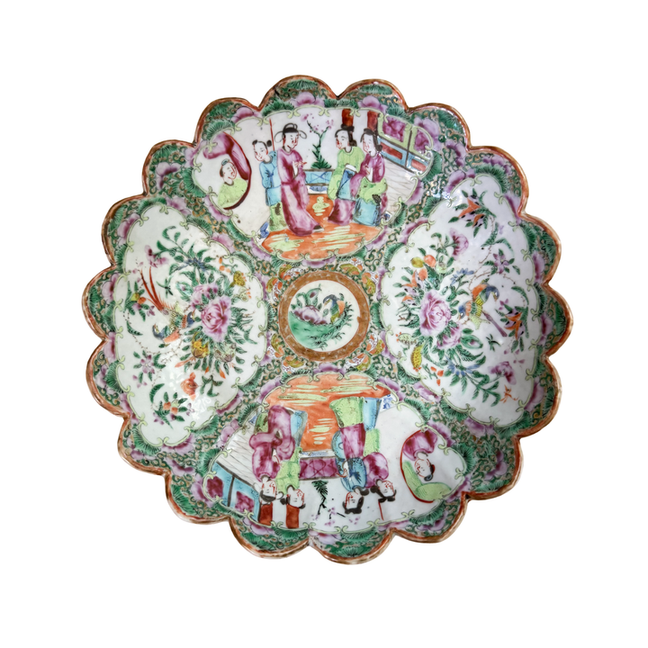 Antique Famille Rose Canton Scalloped Serving Dish