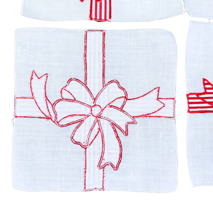 Vintage Christmas Red Striped Bow Cocktail Napkins