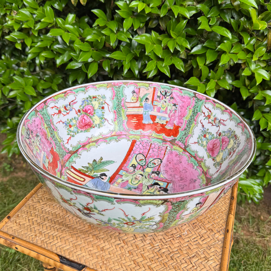 Vintage XL Rose Medallion Punch Bowl