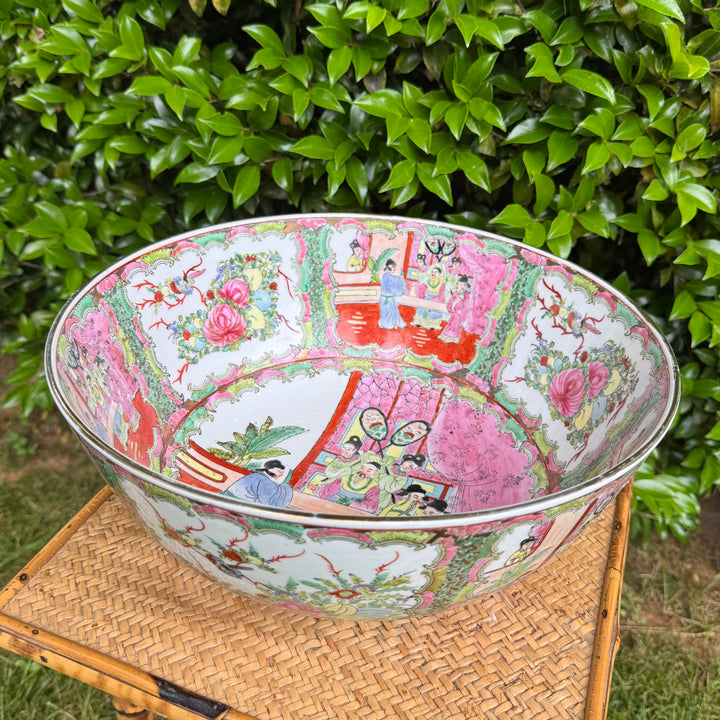 Vintage XL Rose Medallion Punch Bowl