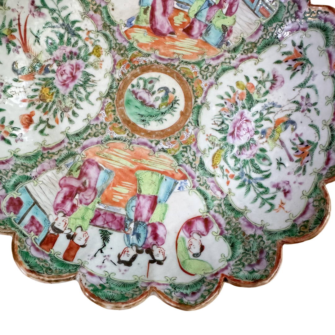 Antique Famille Rose Canton Scalloped Serving Dish