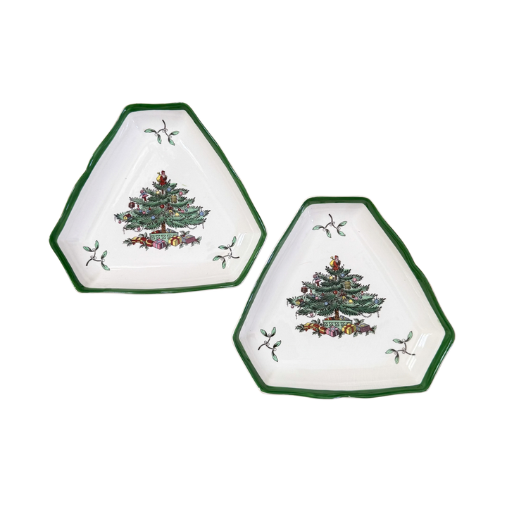 Vintage Pair of Spode Christmas Tree Triangular Plates