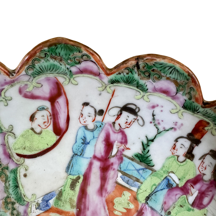 Antique Famille Rose Canton Scalloped Serving Dish