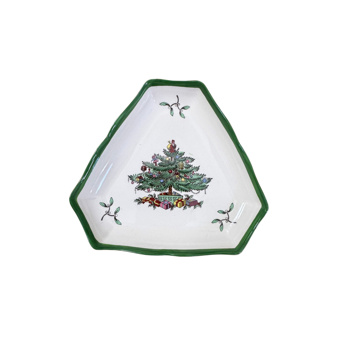 Vintage Pair of Spode Christmas Tree Triangular Plates