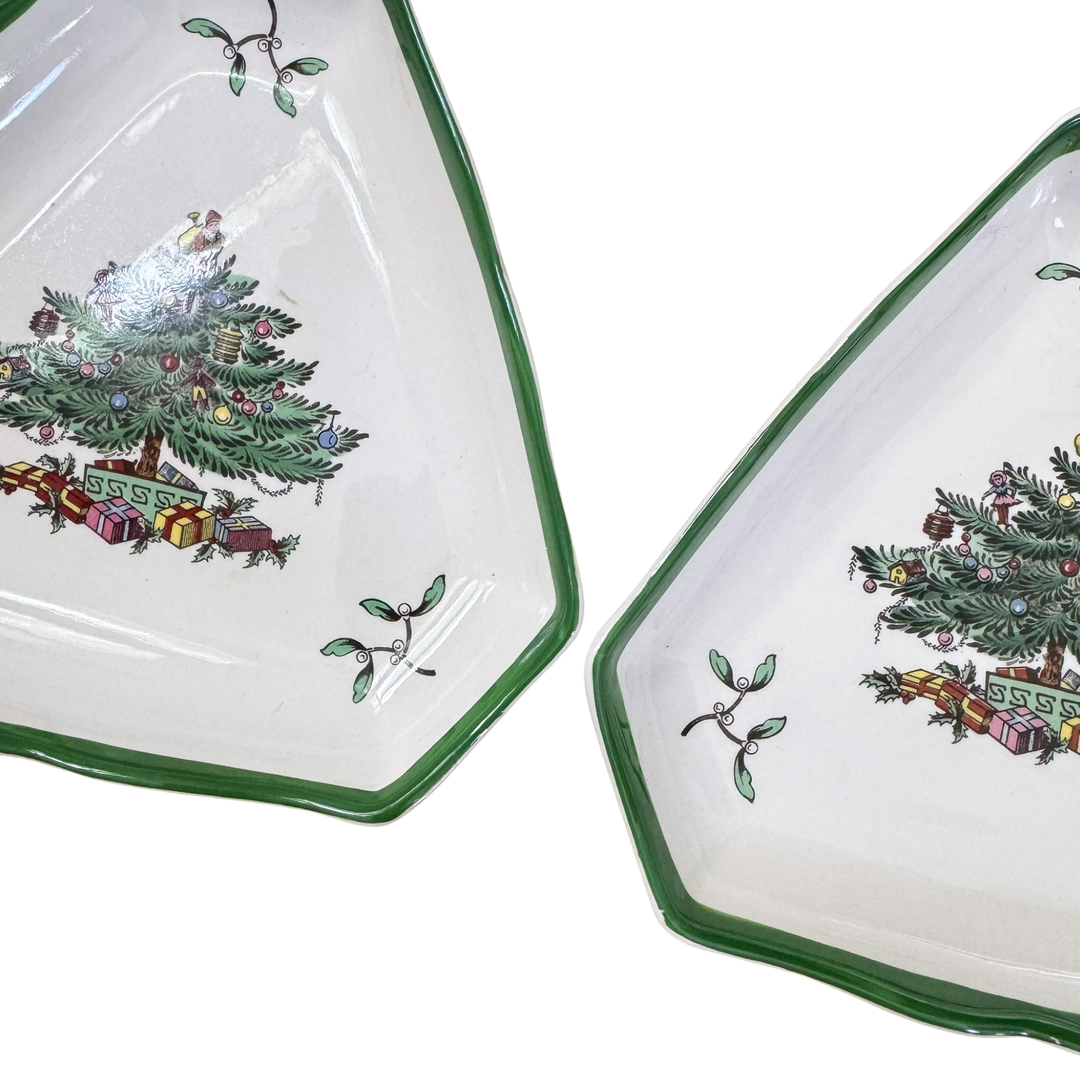 Vintage Pair of Spode Christmas Tree Triangular Plates