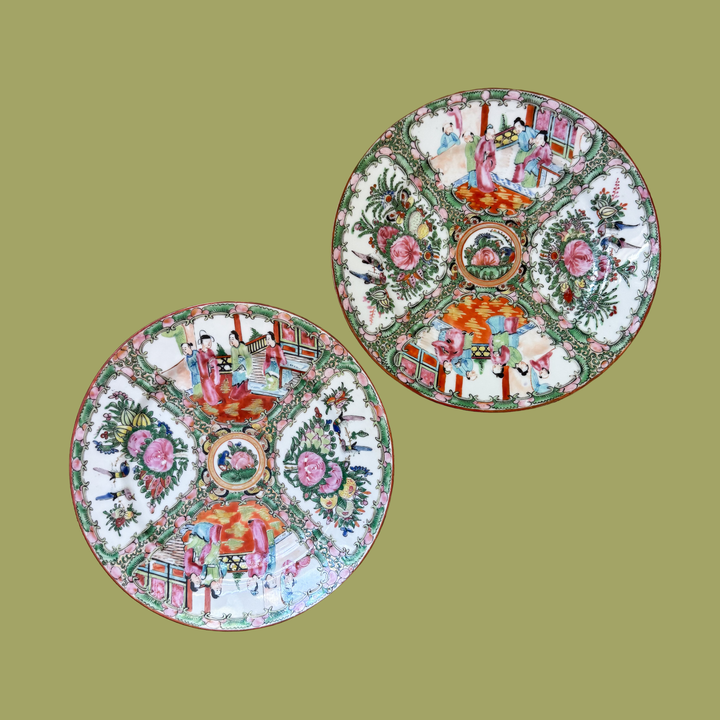 Pair of Antique Rose Medallion 10" Plates