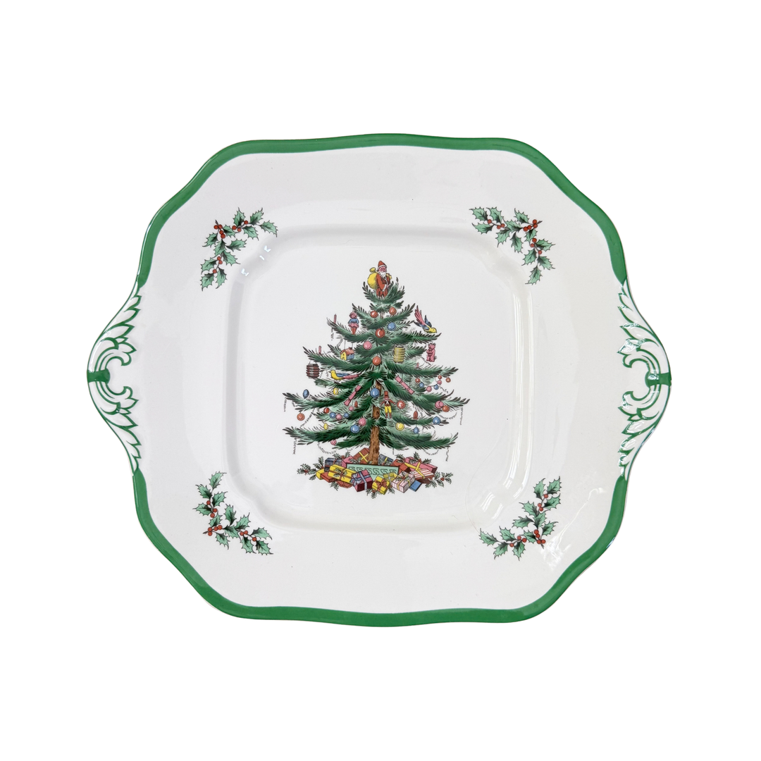 Vintage Spode Christmas Tree Square Handled Cake Plate
