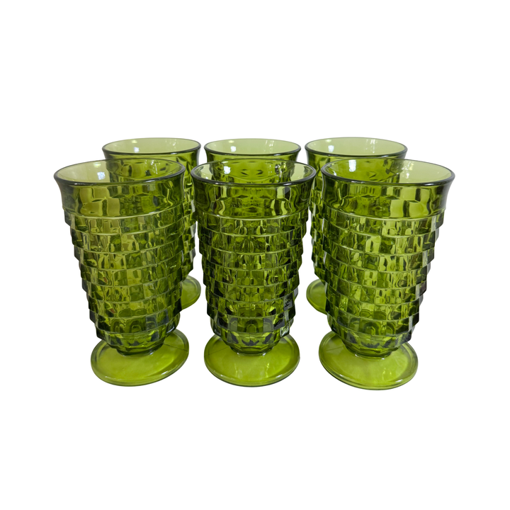 Set of Six Vintage Green Glass Tumblers