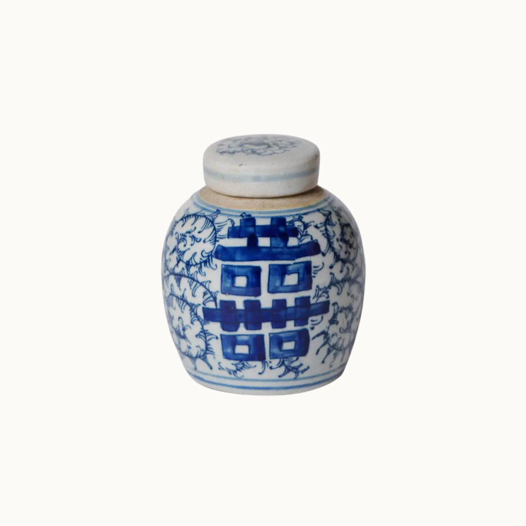 Mini Double Happiness Blue and White Ginger Jar