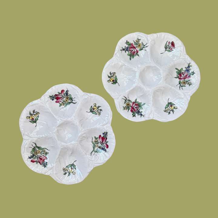 Antique Luneville French Floral Oyster Plates