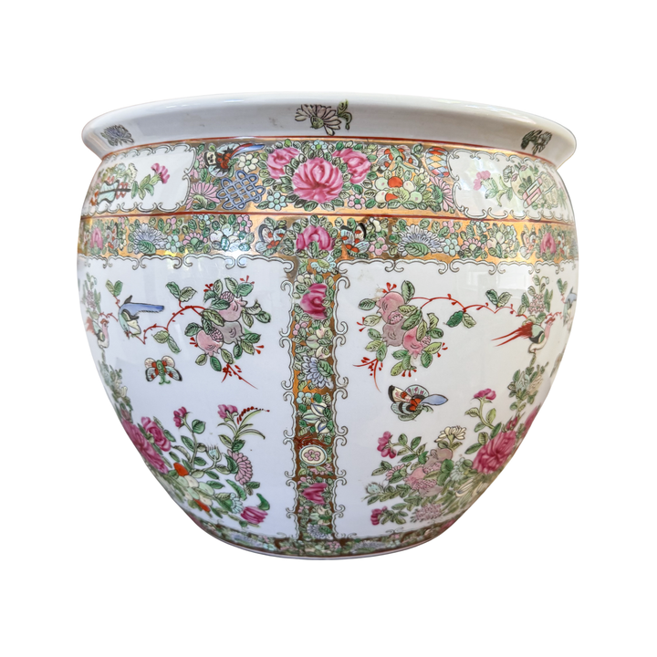 Vintage Large Rose Canton Fishbowl Planter