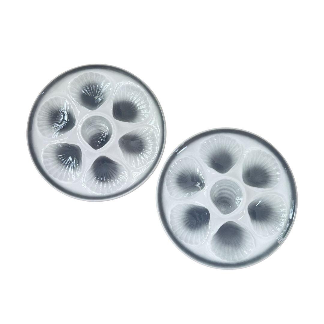 Pair of Smoky Gray Oyster Plates