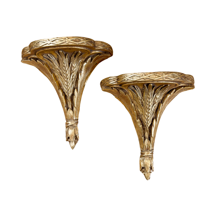 Vintage Pair of Gilt Wood Wheat Wall Sconces