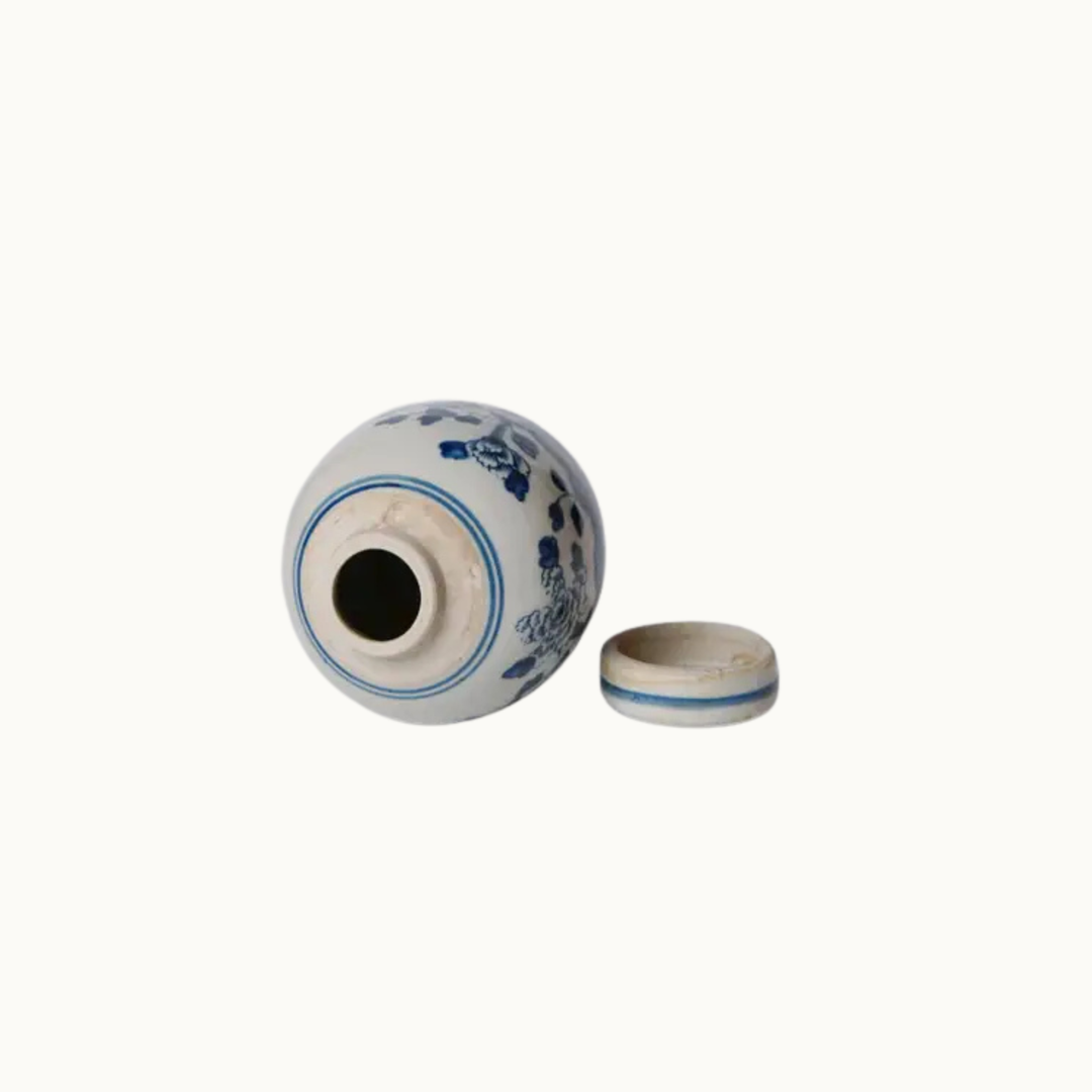 Mini Blue and White Peony Floral Ginger Jar