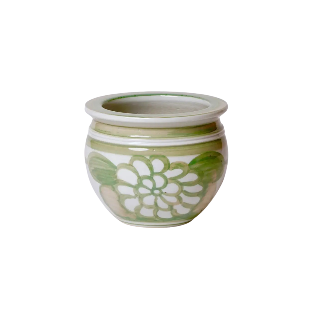 Green and White Floral Planter