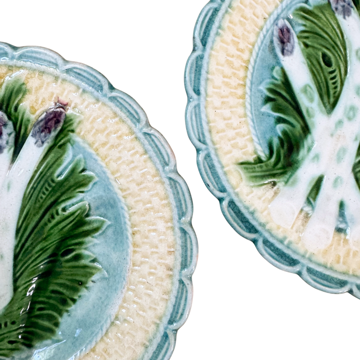 Pair of Antique French Majolica Asparagus Plates