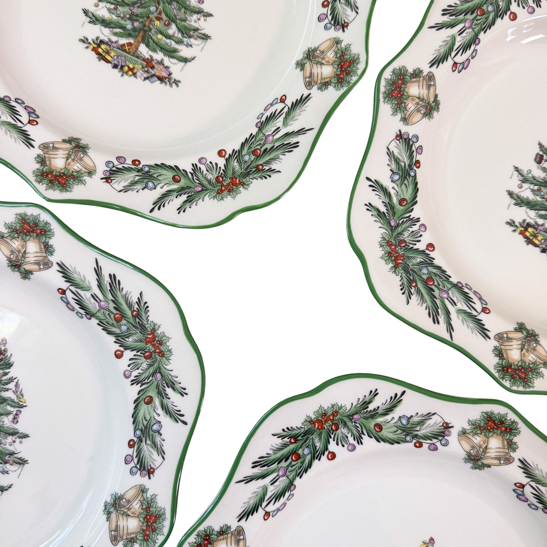 Set of Six Spode Christmas Tree Garland Square Salad Plates