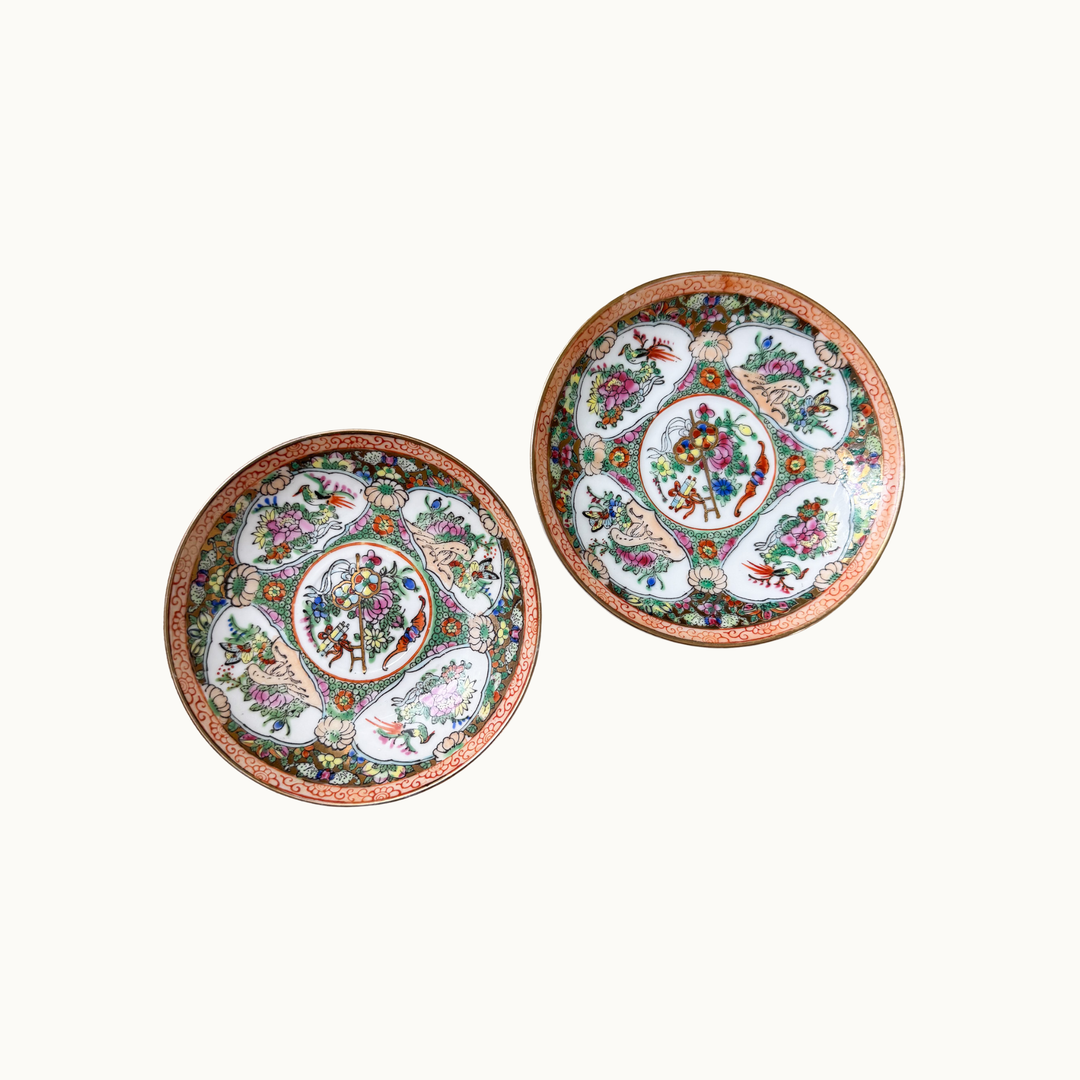 Pair of Vintage Famille Rose Small Accent Plates