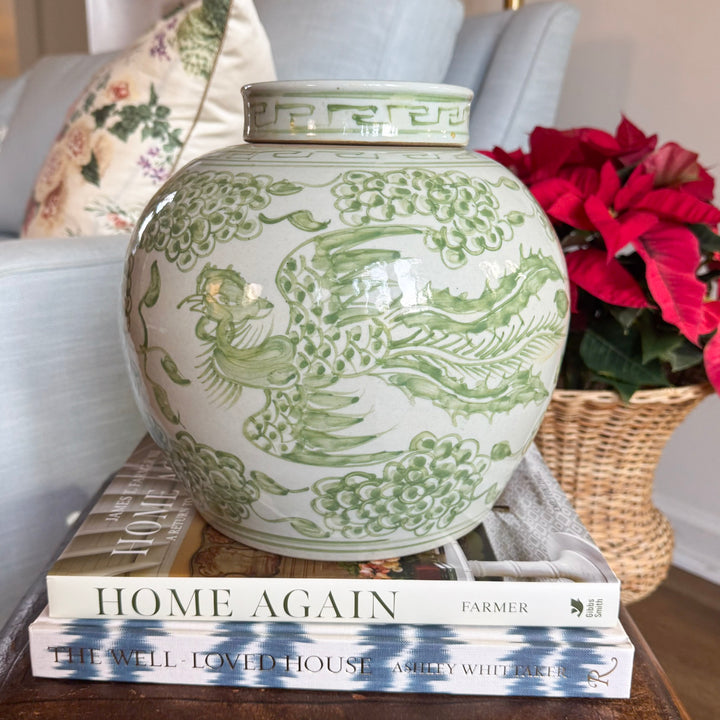 Green and White Phoenix Ginger Jar