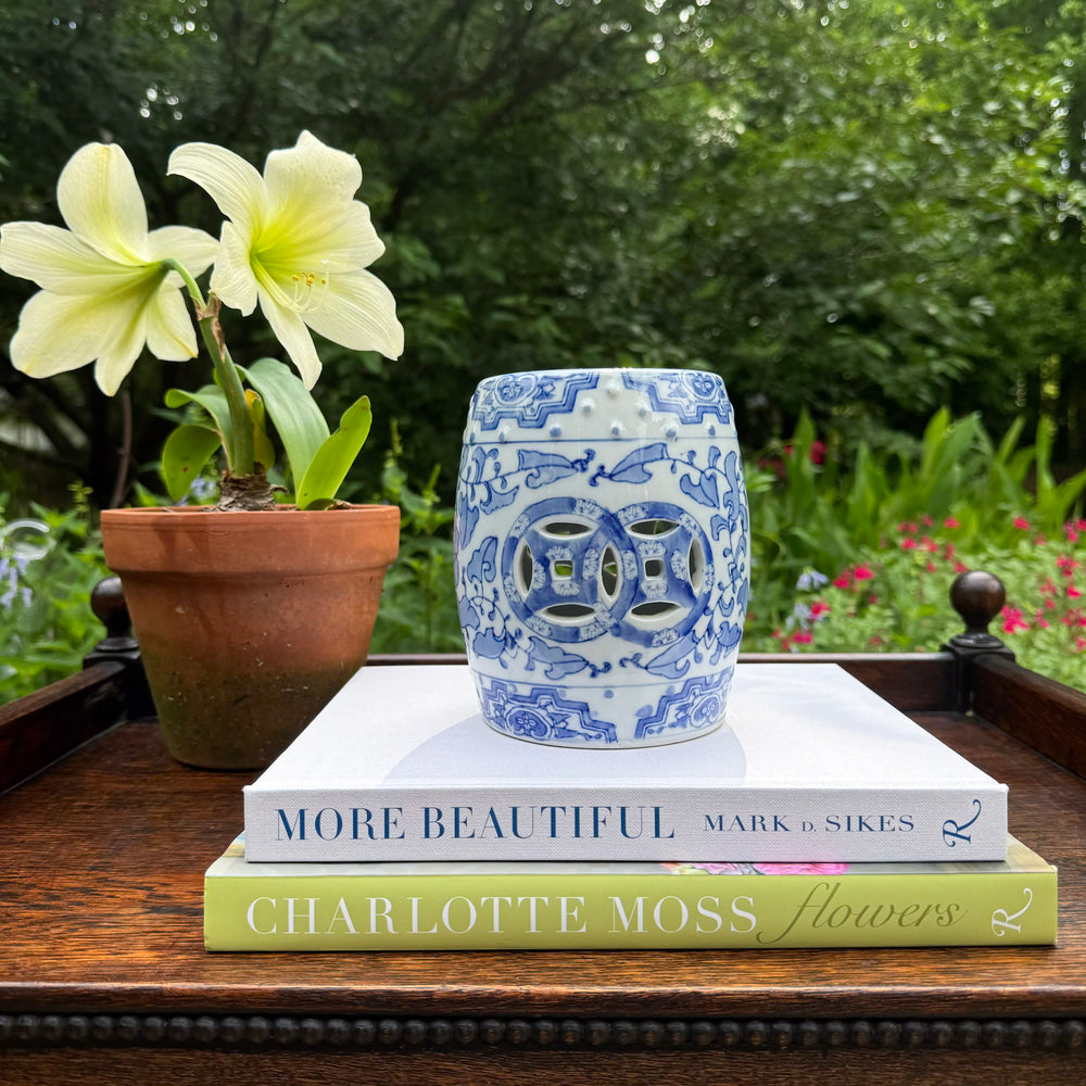 Vintage Mini Blue and White Garden Stool