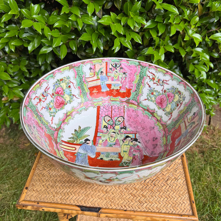 Vintage XL Rose Medallion Punch Bowl