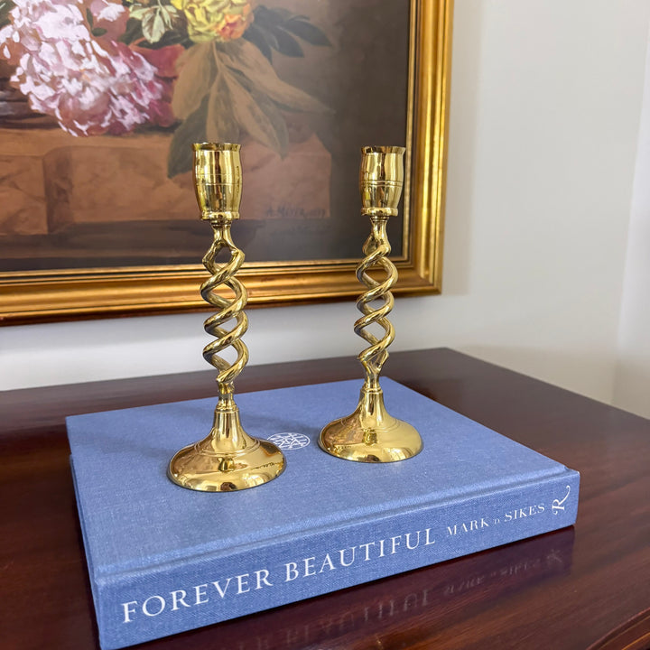 Pair of Brass Twisted Candlesticks
