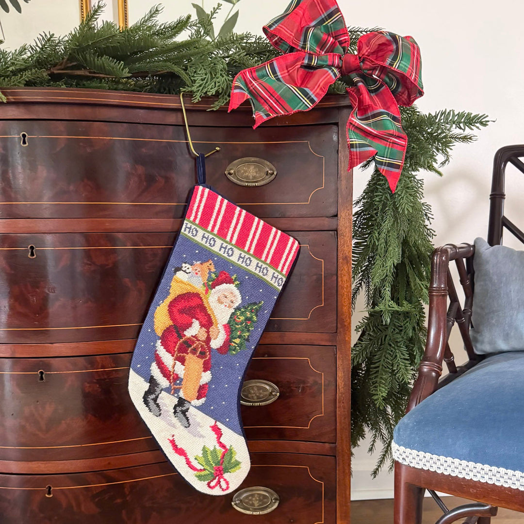 Vintage Santa and Bag of Toys Christmas Needlepoint Stocking