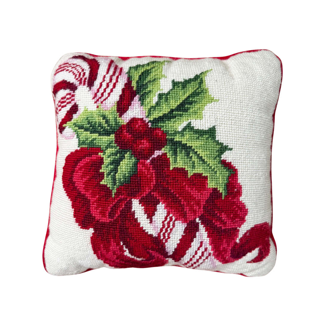 Vintage Candy Cane Needlepoint Pillow