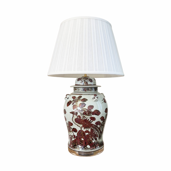 The Magnolia Lamp | Brown and White Floral Chinoiserie Jar Lamp