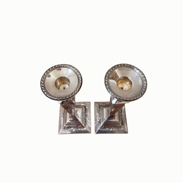 Silver-Plate Candlesticks with Bows and Swags