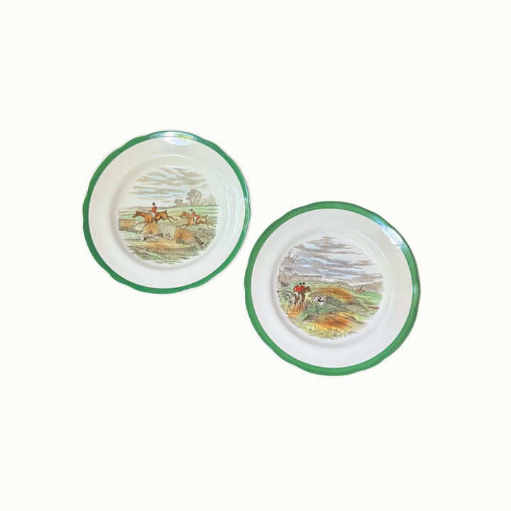Vintage Pair of Copeland Spode 'The Hunt' Scalloped Bread and Butter Plates