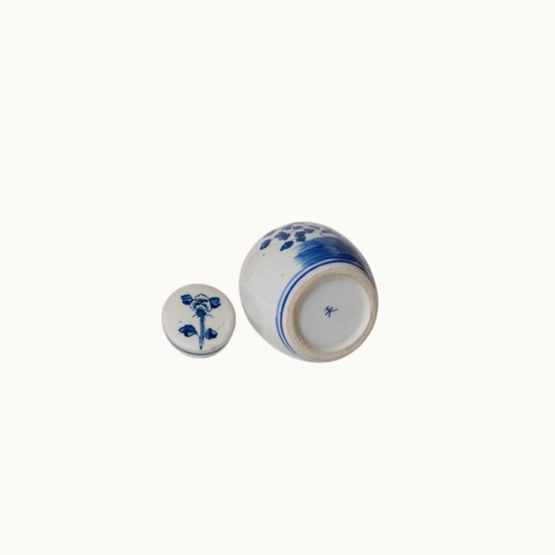Mini Blue and White Peony Floral Ginger Jar