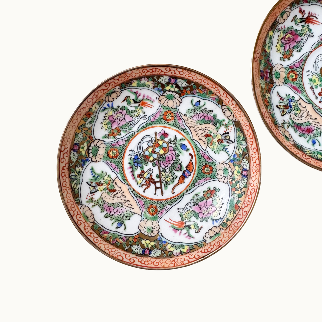 Pair of Vintage Famille Rose Small Accent Plates