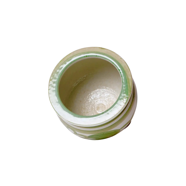 Green and White Floral Planter