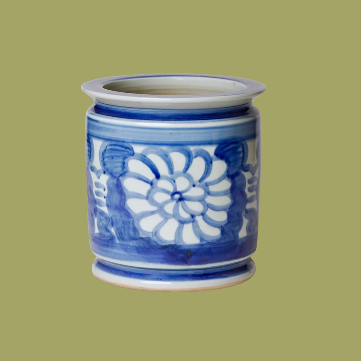Hand Painted Floral Blue and White Porcelain Cachepot