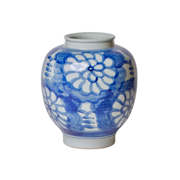 Hand Painted Floral Blue and White Vase