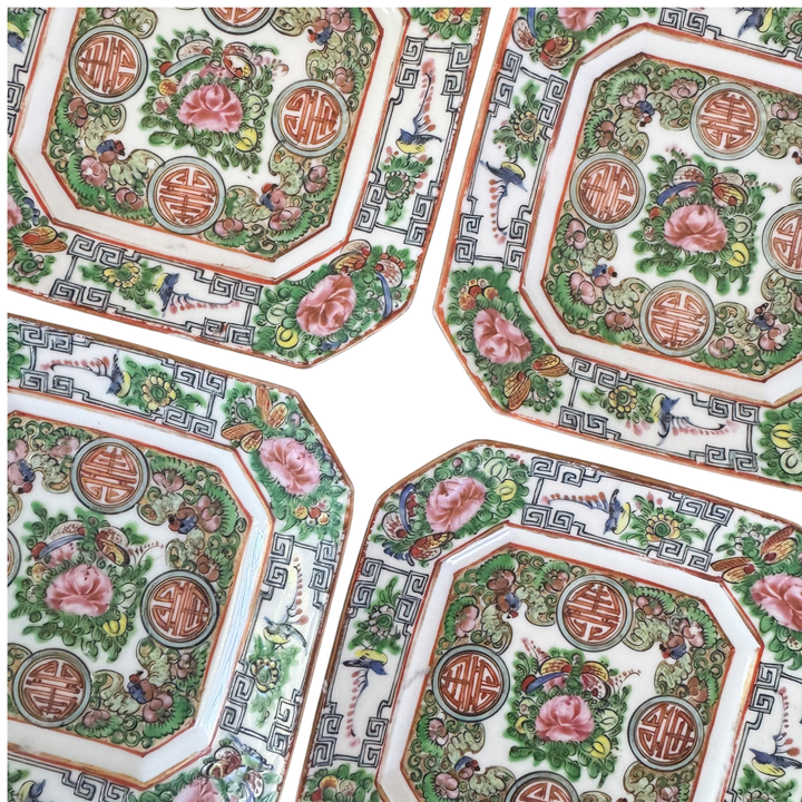 Antique Small Rose Canton Square Plates - Sold Individually