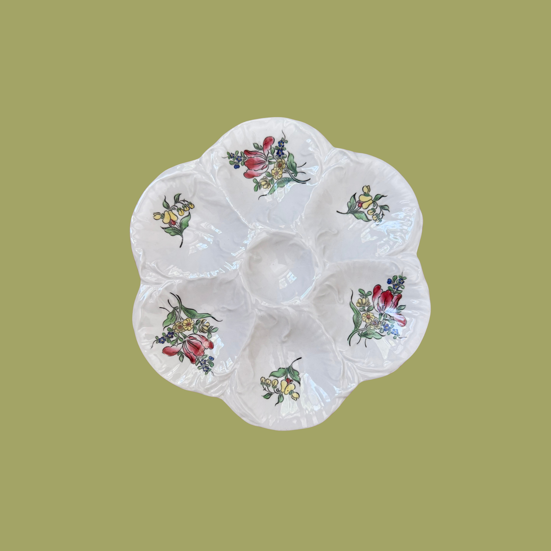 Antique Luneville French Floral Oyster Plates
