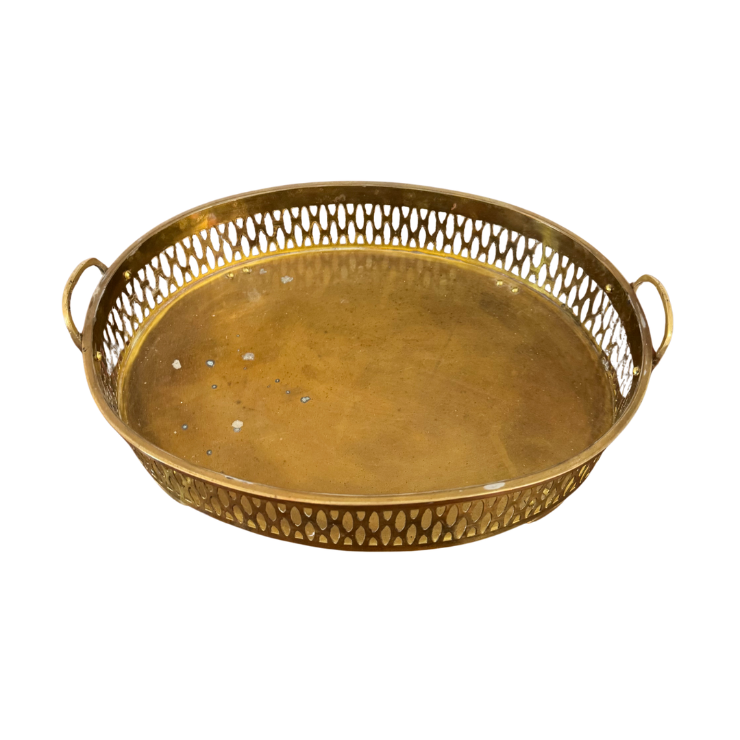 Vintage Brass Gallery Tray with Handles